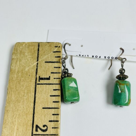 Unmarked Green Ceramic Drop Earrings 1.5" Silver Tone Dangle Boho Rustic Stone L - Picture 6 of 6